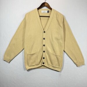 Bill Blass Mens Cardigan Sweater Small Yellow Grandpa Cardigan Old Money Classic